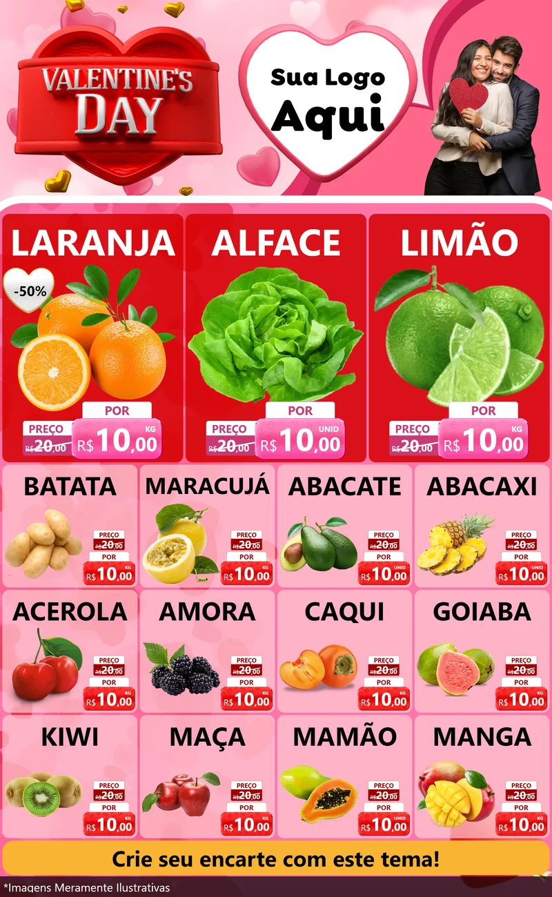 Modelo de Encarte para Encarte Grande com o tema Valentine's Day para Hortifrúti