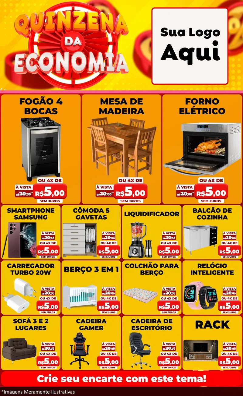 Modelo de Encarte para Encarte Grande com o tema Quinzena Da Economia para Móveis e Eletro