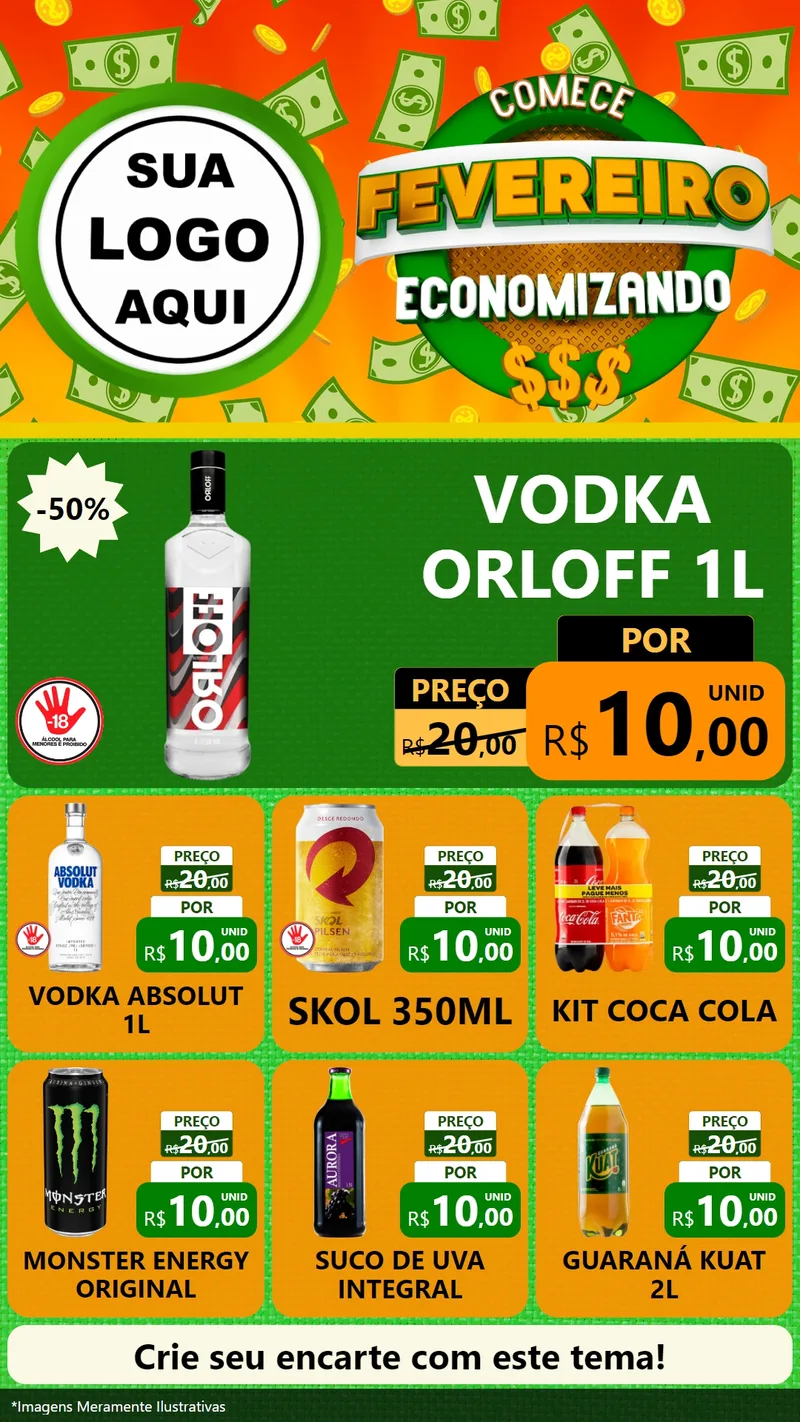 Modelo de Rede Social para Stories com o tema Comece Fevereiro Economizando para Distribuidora de bebidas