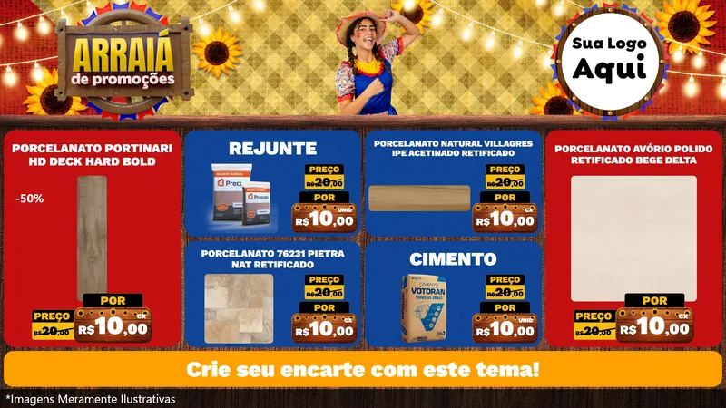 Modelo de TV para TV Horizontal com o tema Arraiá de Promoções para Pisos e revestimentos