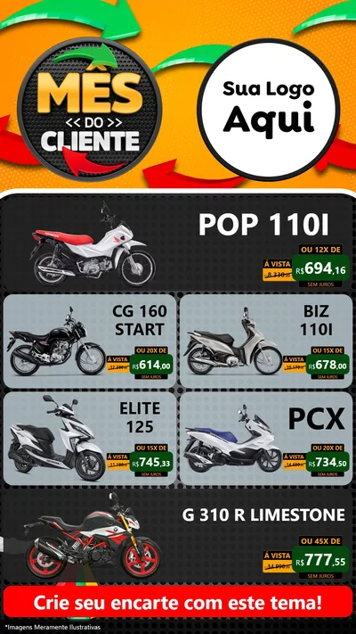 Modelo de TV para TV Vertical com o tema Mês do Cliente para Concessionaria de Motos