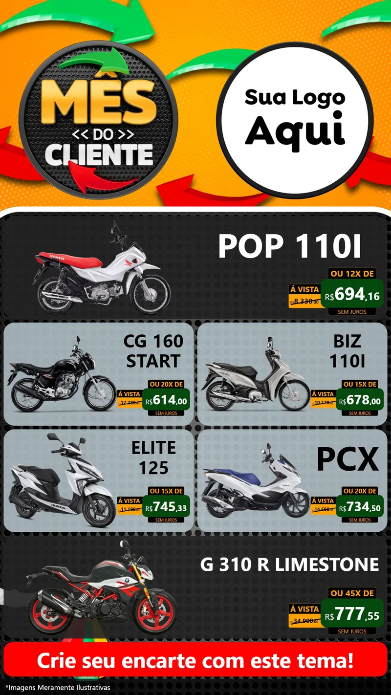 Modelo de TV para TV Vertical com o tema Mês do Cliente para Concessionaria de Motos