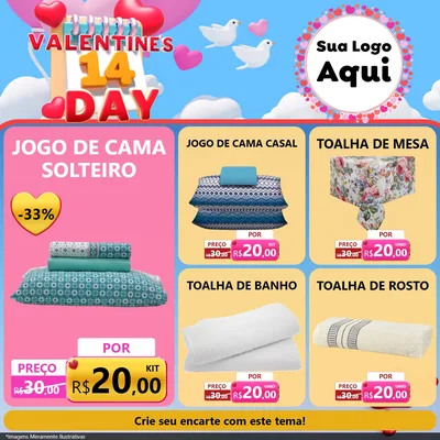 Modelo de Rede Social para Feed Facebook com o tema Valentine's Day para Cama, Mesa e Banho