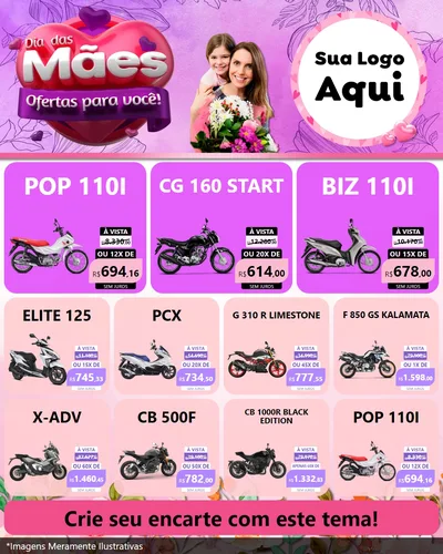 Modelo de Rede Social para Feed Instagram com o tema Dia das Mães Ofertas para Você! para Concessionaria de Motos