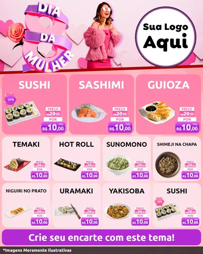 Modelo de Rede Social para Feed Instagram com o tema Dia da Mulher para Comida japonesa