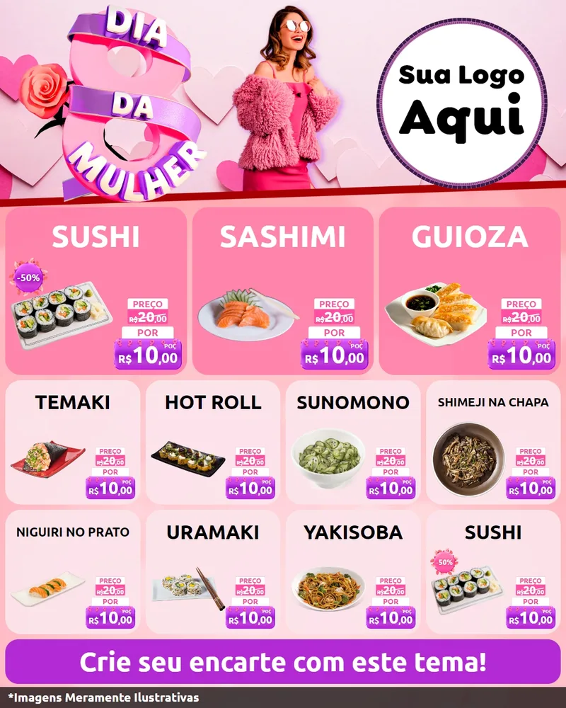 Modelo de Rede Social para Feed Instagram com o tema Dia da Mulher para Comida japonesa