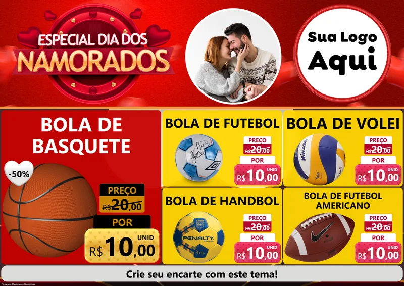 Modelo de Encarte para Encarte A4 Horizontal com o tema Especial Dia Dos Namorados para Artigos Esportivos