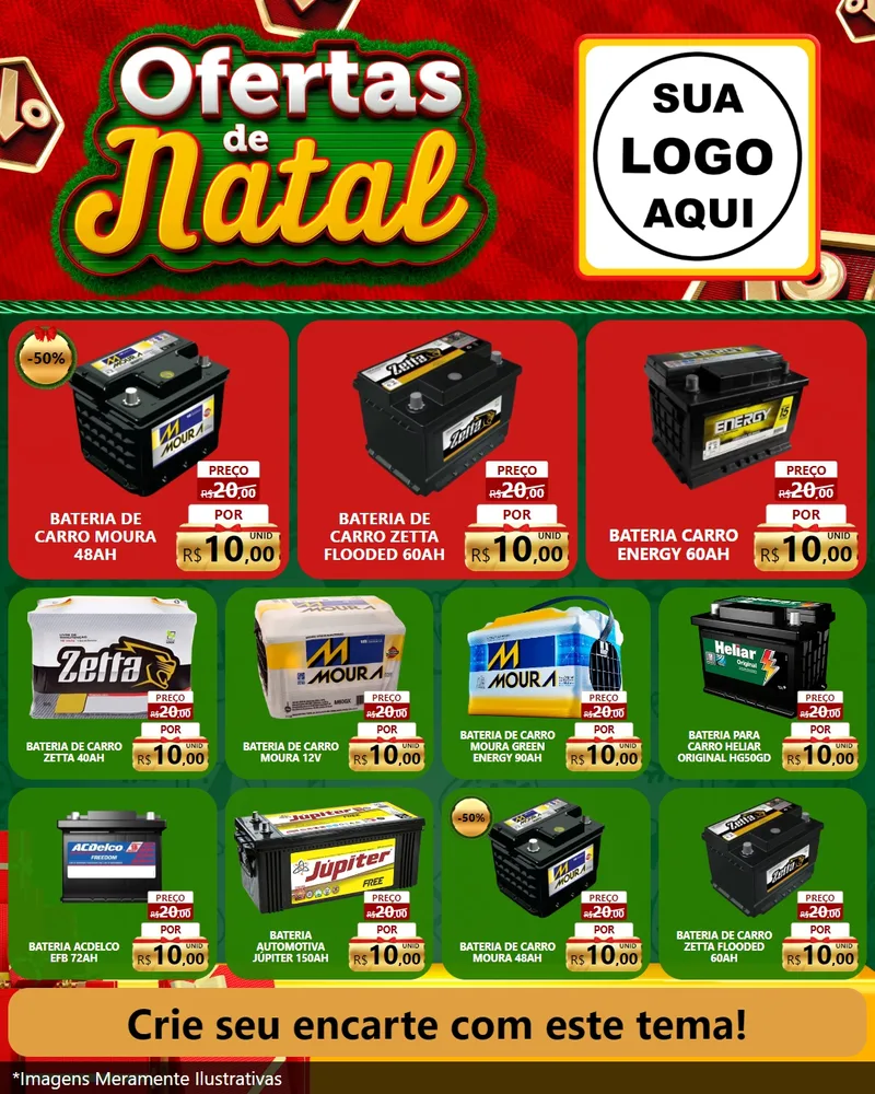 Modelo de Rede Social para Feed Instagram com o tema Ofertas de Natal para Baterias Elétricas