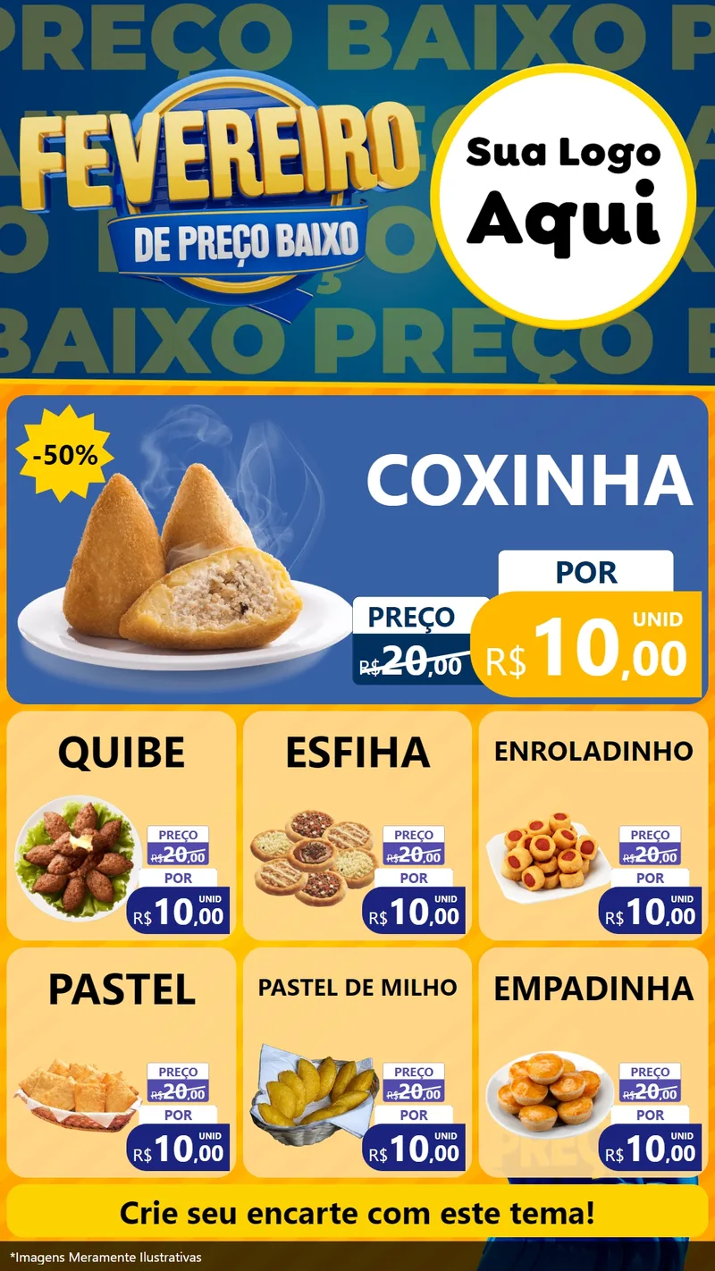 Modelo de Rede Social para Stories com o tema Fevereiro de Preço Baixo para Salgadaria