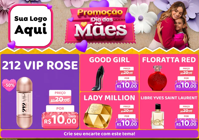 Modelo de Encarte para Encarte A4 Horizontal com o tema Promoção Dia das Mães para Perfumes