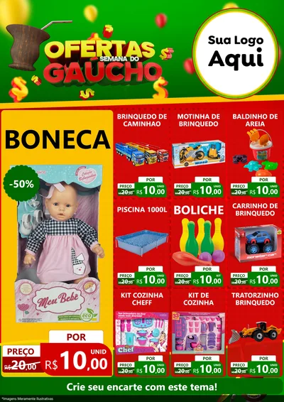 Modelo de Encarte para Encarte A4 Vertical com o tema Ofertas Semana Do Gaúcho para Brinquedos