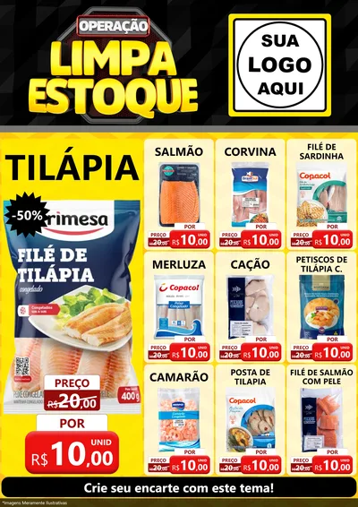 Modelo de Encarte para Encarte A4 Vertical com o tema Operação Limpa Estoque para Peixaria