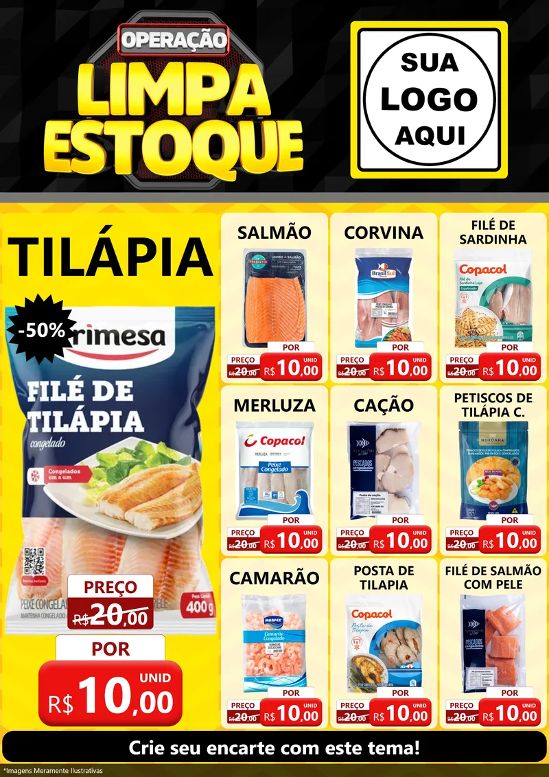 Modelo de Encarte para Encarte A4 Vertical com o tema Operação Limpa Estoque para Peixaria