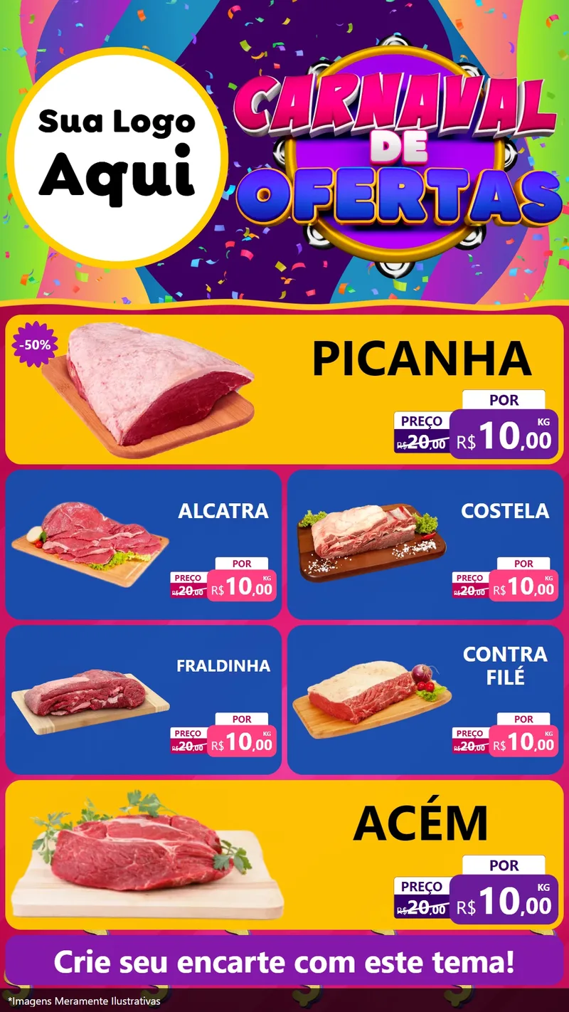 Modelo de TV para TV Vertical com o tema Carnaval de Ofertas para Açougue