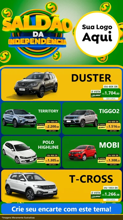 Modelo de TV para TV Vertical com o tema Saldão da Indepêndencia para Concessionaria de Carros
