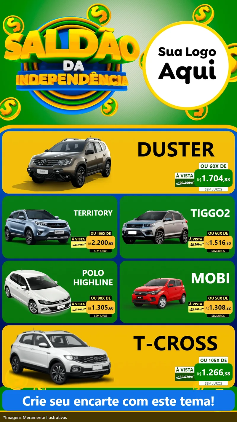 Modelo de TV para TV Vertical com o tema Saldão da Indepêndencia para Concessionaria de Carros