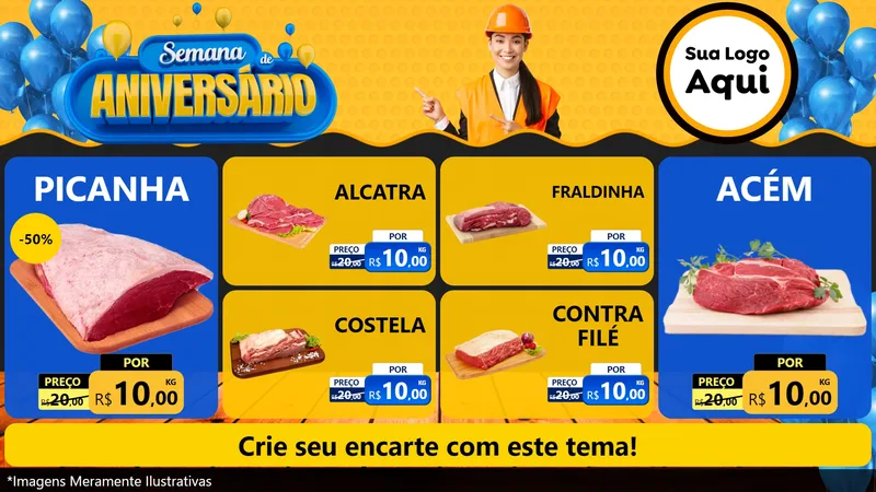 Modelo de TV para TV Horizontal com o tema Semana de Aniversário para Açougue
