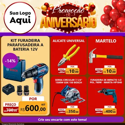 Modelo de Rede Social para Feed Facebook com o tema Promoção de Aniversário para Maquinas e Ferramentas
