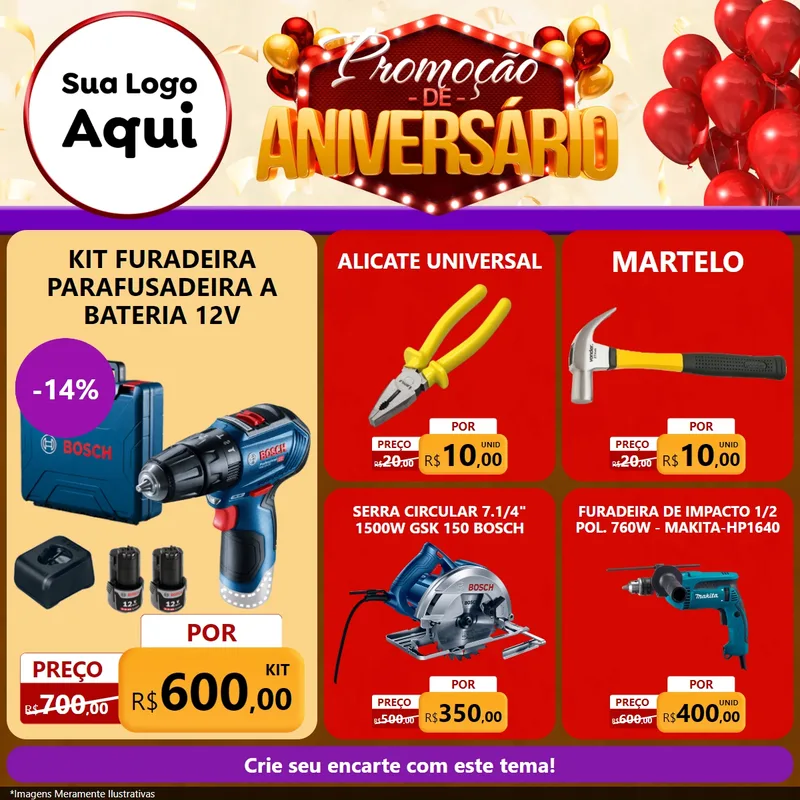 Modelo de Rede Social para Feed Facebook com o tema Promoção de Aniversário para Maquinas e Ferramentas