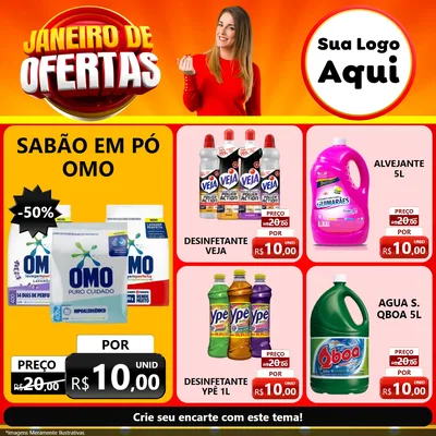 Modelo de Rede Social para Feed Facebook com o tema Janeiro de Ofertas para Produtos de Limpeza