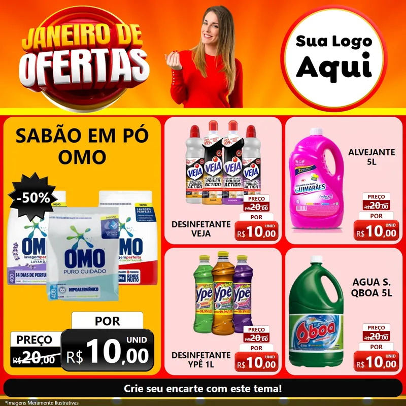 Modelo de Rede Social para Feed Facebook com o tema Janeiro de Ofertas para Produtos de Limpeza