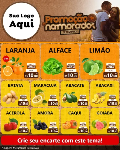 Modelo de Rede Social para Feed Instagram com o tema Promoção Namorados para Hortifrúti