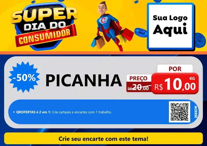 Modelo de Cartaz para Cartaz A4 Horizontal com o tema Super Dia do Consumidor para Açougue
