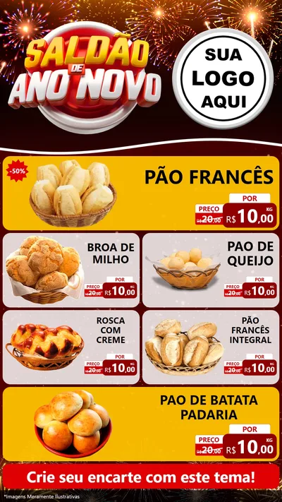 Modelo de TV para TV Vertical com o tema Saldão de Ano Novo para Padaria