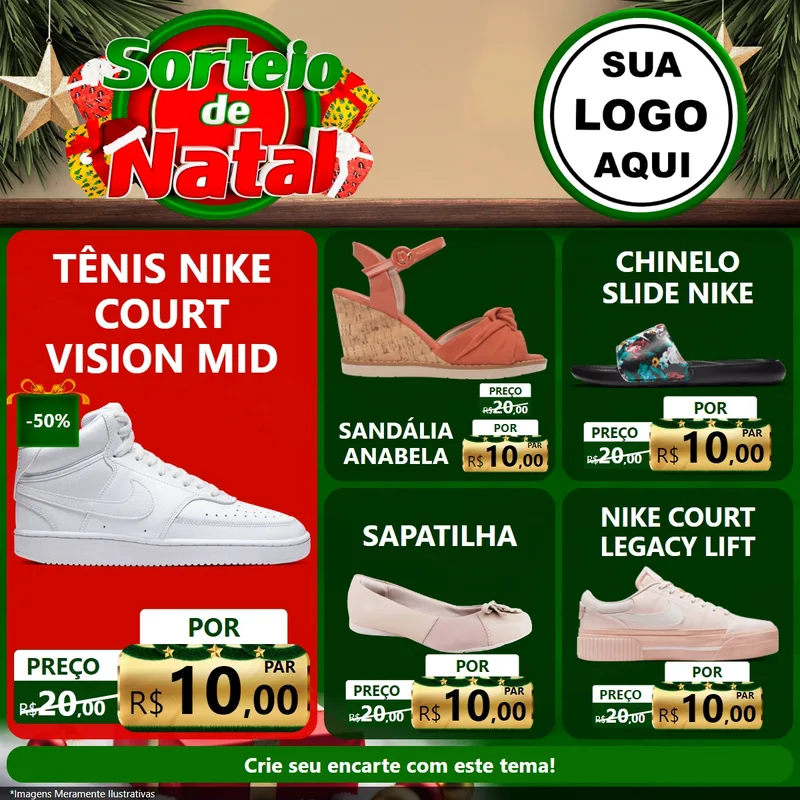 Modelo de Rede Social para Feed Facebook com o tema Sorteio de Natal para Calçados