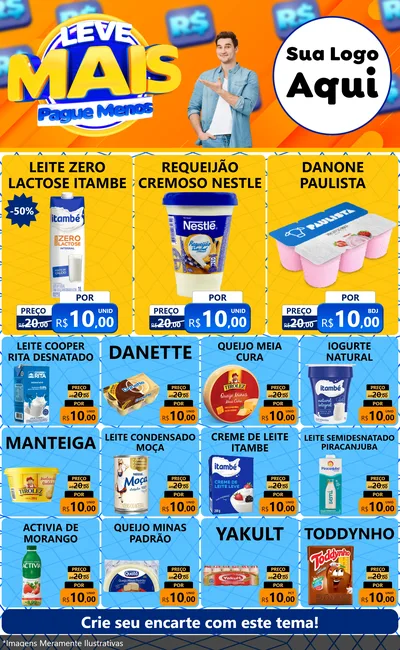 Modelo de Encarte para Encarte Grande com o tema Leve Mais, Pague Menos para Frios e Laticínios