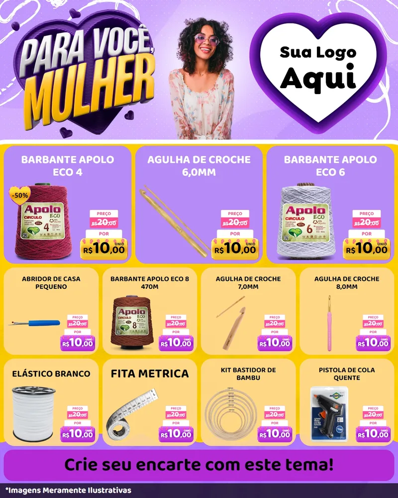 Modelo de Rede Social para Feed Instagram com o tema Para Você, Mulher para Armarinho e Aviamentos
