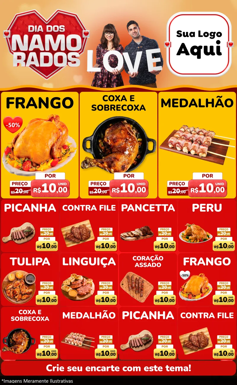 Modelo de Encarte para Encarte Grande com o tema Dia dos Namorados para Assados