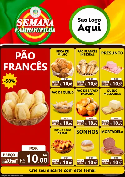 Modelo de Encarte para Encarte A4 Vertical com o tema Semana Farroupilha para Padaria