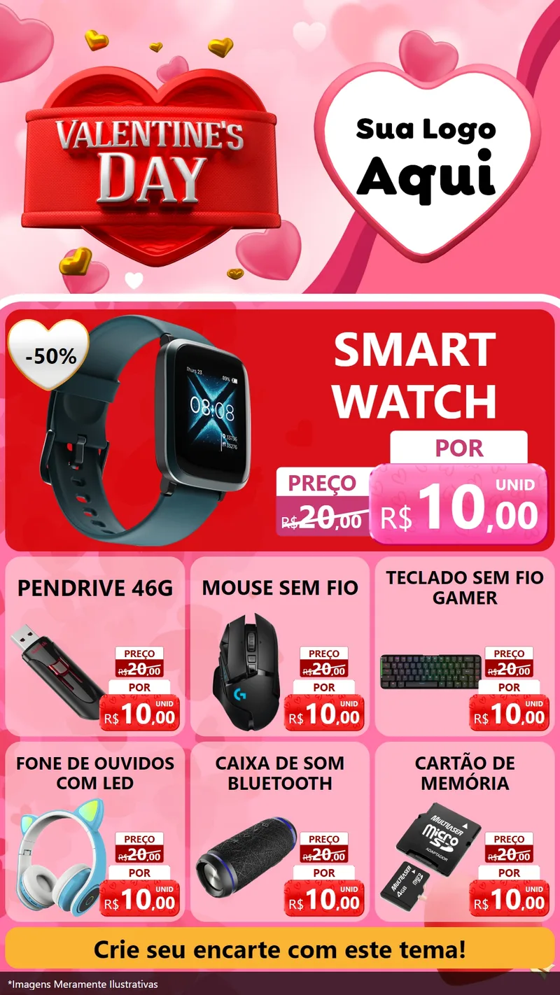 Modelo de Rede Social para Stories com o tema Valentine's Day para Informática