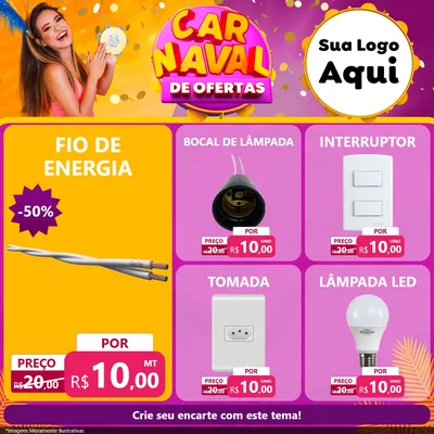 Modelo de Rede Social para Feed Facebook com o tema Carnaval de Ofertas para Materiais Elétricos