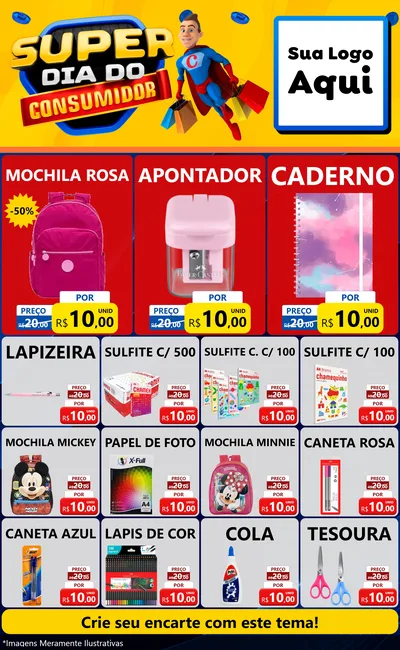 Modelo de Encarte para Encarte Grande com o tema Super Dia do Consumidor para Papelaria