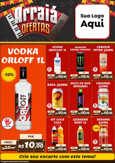 Modelo de Encarte para Encarte A4 Vertical com o tema Arraiá de Ofertas - Junina para Distribuidora de bebidas