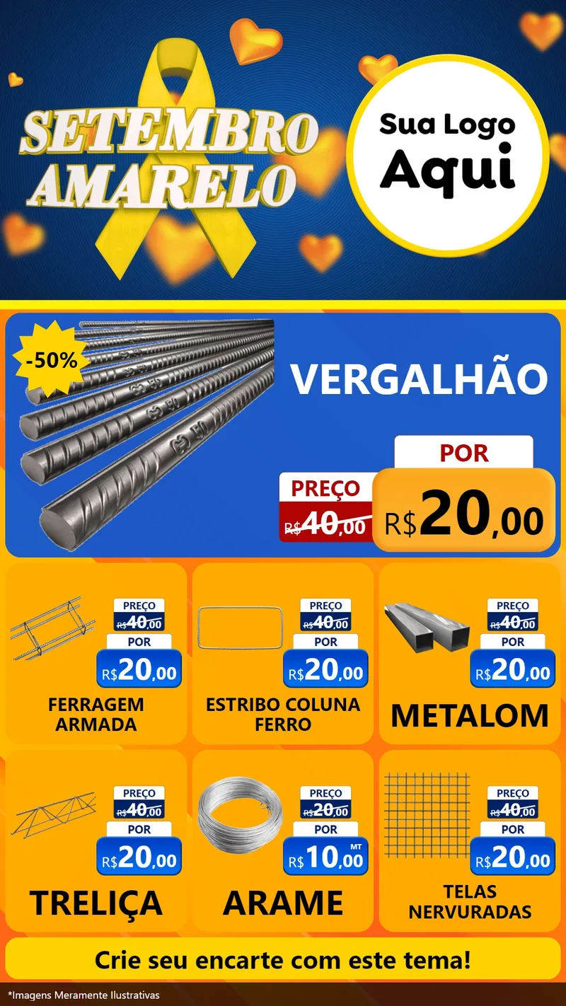 Modelo de Rede Social para Stories com o tema Setembro Amarelo para Ferragens