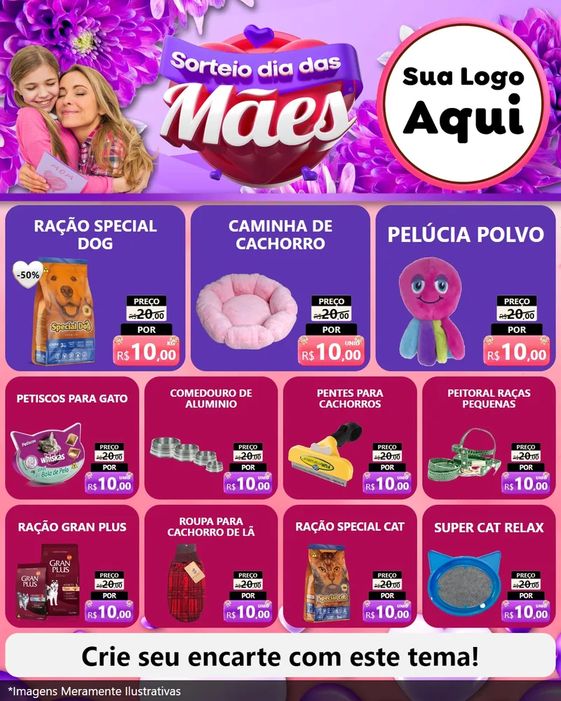Modelo de Rede Social para Feed Instagram com o tema Sorteio Dia das Mães para Pet Shop