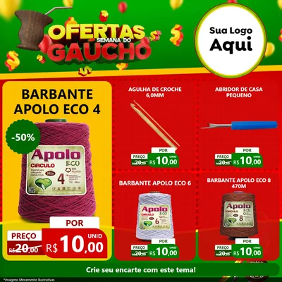 Modelo de Rede Social para Feed Facebook com o tema Ofertas Semana Do Gaúcho para Armarinho e Aviamentos