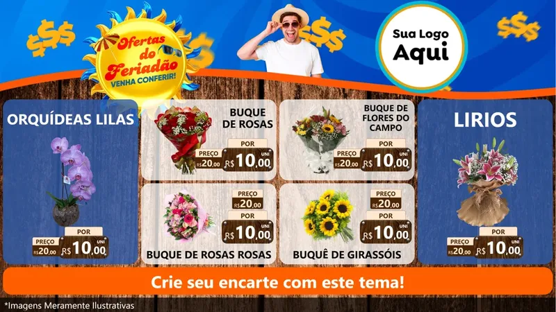 Modelo de TV para TV Horizontal com o tema Ofertas do Feriadão para Floricultura e jardim