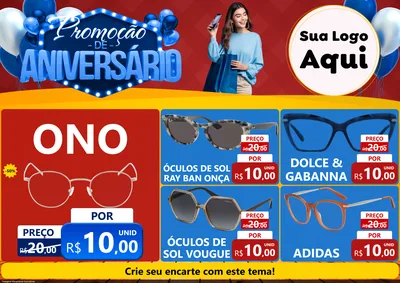 Modelo de Encarte para Encarte A4 Horizontal com o tema Promoção de Aniversário para Óticas