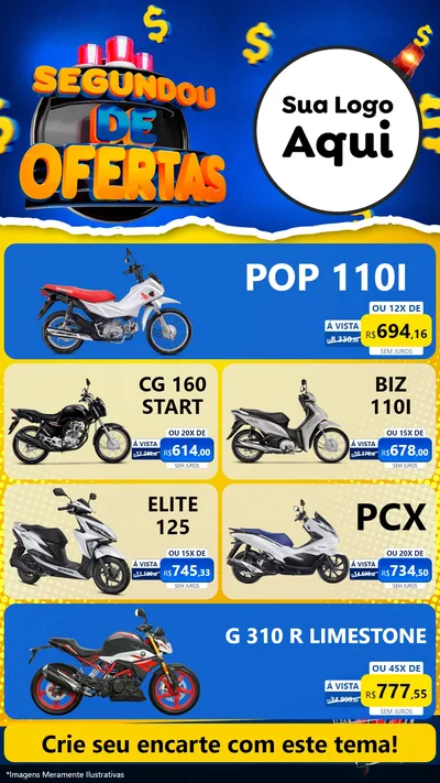 Modelo de TV para TV Vertical com o tema Segundou de Ofertas para Concessionaria de Motos