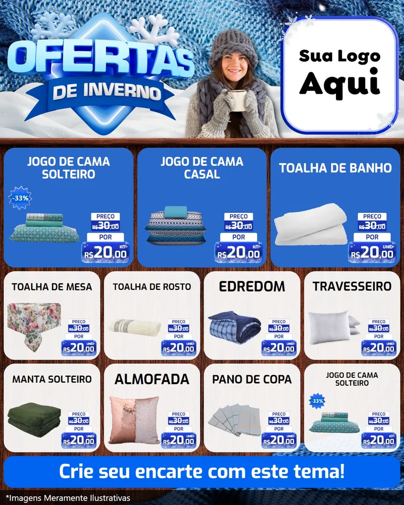 Modelo de Rede Social para Feed Instagram com o tema Ofertas de Inverno para Cama, Mesa e Banho