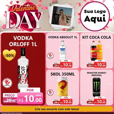 Modelo de Rede Social para Feed Facebook com o tema Valentine's Day para Distribuidora de bebidas