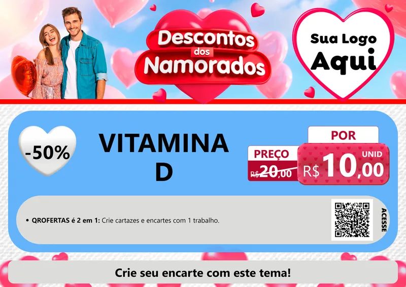 Modelo de Cartaz para Cartaz A4 Horizontal com o tema Descontos dos Namorados para Farmácia