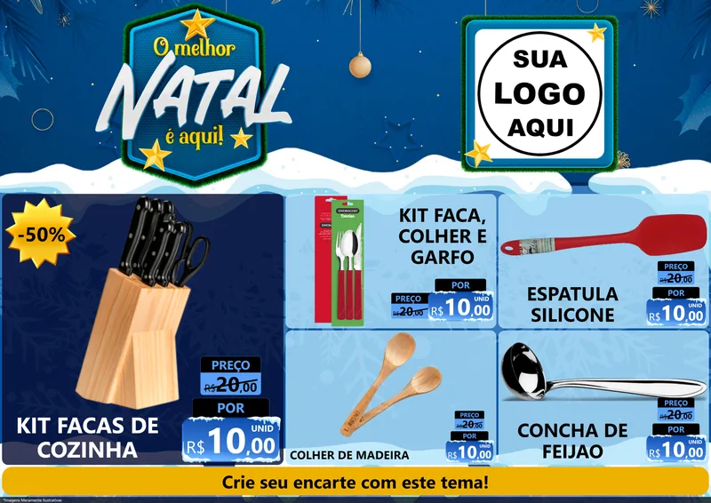 Modelo de Encarte para Encarte A4 Horizontal com o tema O Melhor Natal É Aqui! para Utilidades Domésticas