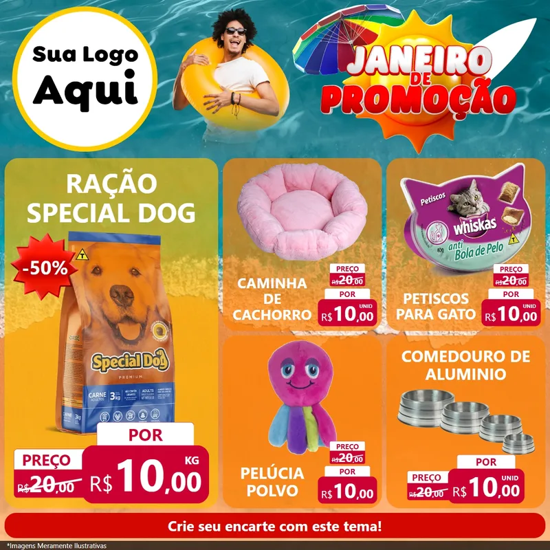 Modelo de Rede Social para Feed Facebook com o tema Janeiro de Promoção para Pet Shop