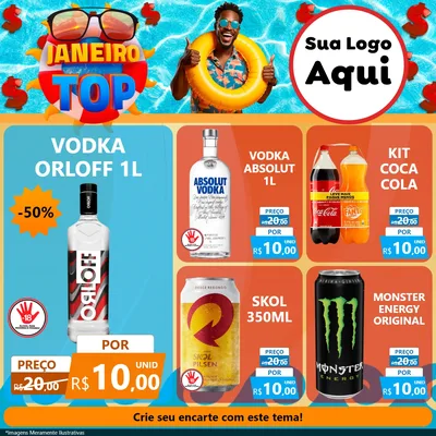 Modelo de Rede Social para Feed Facebook com o tema Janeiro Top para Distribuidora de bebidas