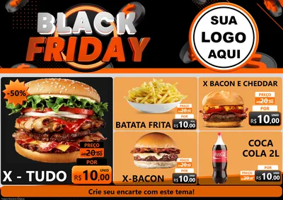 Modelo de Encarte para Encarte A4 Horizontal com o tema Black Friday para Hamburgueria